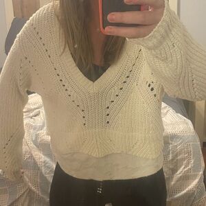 Anthropologie Cream V-Neck Sweater